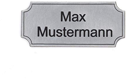 Gravurheim Briefkastenschild Türschild individuelle Gravur Name | selbstklebend - personalisiert | Kunststoff - Plastik | (8x3,5cm Rechteck Hohlkehle mit Umrandung, Silber-Schwarz)