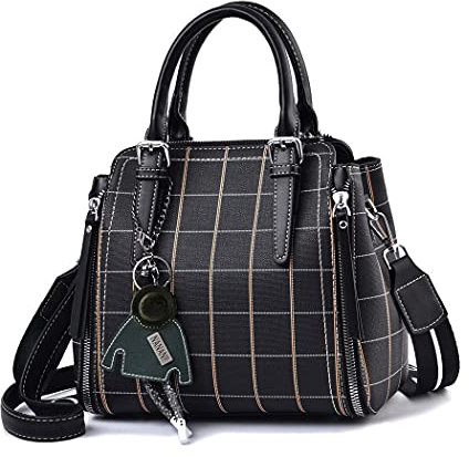 BUKESIYI Damen Tasche Umhängetasche Handtasche Frauen Klein Schultertasche Weekender Lack PU Leder DE77139 Schwarz V1