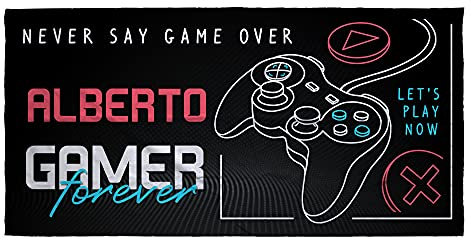LolaPix Badetuch mit Namen. Strandtuch mit Namen. Personalisiertes Strand Badetuch. Personalisierte Handtuch. Personalisierte Geschenke. Verschiedene Designs und Größen. Gamer Forever