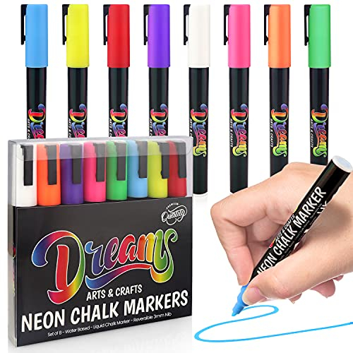 The Glowhouse Premium Kreidemarker, feine Spitze, Neon, Flüssigkreidestifte, 3 mm, waschbar, Fenstermarker, Set mit 8 Stiften
