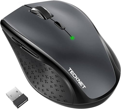 TECKNET PRO Wireless Mouse Jiggler - Rechargeable 2.4G Ergonomic Silent Mouse with USB to USB C Adapter, 6400 DPI Adjustable, Type-C Charging & Auto-Sleep, Compatible with Windows/Mac/Chrome OS, Black