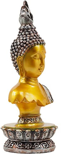 Craft&Style Buddha Büste auf Sockel aus hochwertigem und massivem Kunstharz Gold Silber 34cm