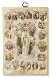 Fratelli Bonella | Heiliges Bild auf MDF-Pappelholz, 8 mm, mit Mosaik aus Goldfolie der Heiligen Rosenkranz mit Gebetskette auf der Rückseite 10 x 15 cm | Made in Italy