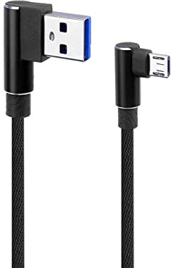 iplusmile USB Extension Cable, USB Micro Cable, 90 Degree Data Cable Charger Cord, Right Angle, 2.4 A, 1m, Nylon Braided USB Cable for Universal Phone (Black)