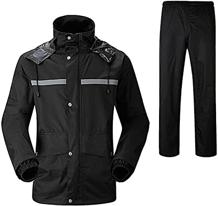 LY4U Wasserdichter Herren-Regenanzug Arbeitskleidung mit Kapuze Fahrradjacke und Hosen-Regenanzug mit sicherem reflektierendem Streifen