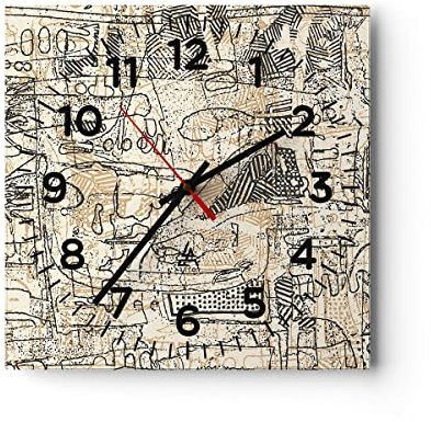 Modern Wanduhr Graffiti Kritzeleien Zeichnen 30x30cm Quadrat Klein Wand Uhr Glas Analog Zimmeruhren Küche Büro Wohnzimmer Glasuhr Wall Clock Dekoration Design Wanddekoration Küchenuhr C4AC30x30-5047
