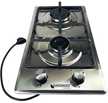 GARDINGER Haushaltskocher Prime Edelstahl zweiflammig Propankocher Gaskocher Piezo (230 V) Zündsicherung Outdoorküche als Einbaugerät oder Standgerät