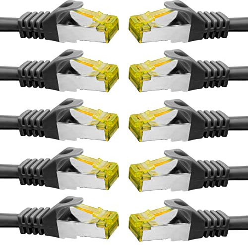 BIGtec LAN Kabel 10 Stück 5m Netzwerkkabel CAT7 Ethernet Internet Patchkabel CAT.7 schwarz Gigabit doppelt geschirmt Netzwerke Router Switch 2 x Stecker RJ45 kompatibel zu CAT.5 CAT.6 CAT.6a CAT.8