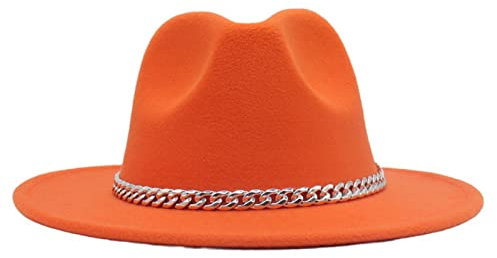 Faringoto Modischer Fedora-Hut mit breiter Krempe für Damen, Herbst, Winter, Herren, Panama, Orange, M