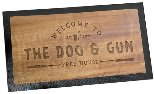 Welcome to The Dog & Gun, Wooden Signs, Barmat & Bar Accessories (Bottle Opener)