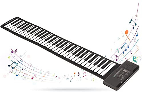 61-Tasten-Roll-Up-Keyboard-Piano mit LED-Digitalanzeige, unterstützt MIDI-Ausgang, 128 Töne, 128 Rhythmen, 14 Demo-Songs, tragbares Hand-Roll-Piano für Anfänger(EU)