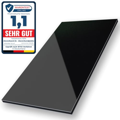 Aluverbund 24 Aluverbundplatte, Aluminium Platte, 3mm dick, Schwarz/RAL9005, 40x100cm