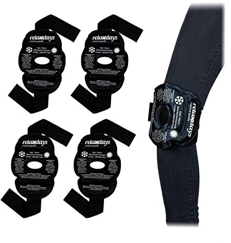 Relaxdays Kühlpads Knie, 4er Set, Kalt Warm Kompressen, wiederverwendbar, Gel Kühlbandage mit Klettverschluss, schwarz