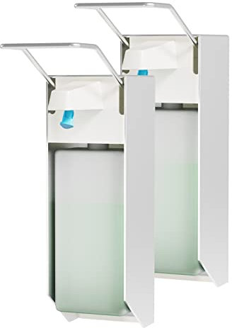 ITAX-WORLD Eurospender 1000ML 2 Packungen, Seifenspender Wandbefestigung, Seifenspender Mit Ellbogendruck Für Desinfektionsmittel Und Handseifen, Weißer Seifenspender, Aluminium