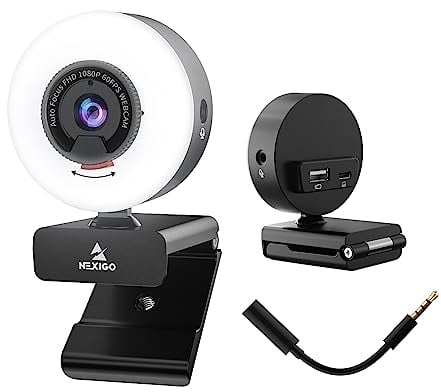NexiGo N960E Pro, 1080P 60FPS Webcam with Light, Software Included, Fast AutoFocus, Built-in Privacy Cover, USB-C & USB-A Ports, 3.5mm Audio Jack, for Zoom Meeting Skype Teams Twitch