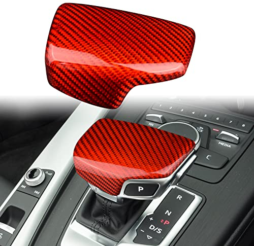 JORAsa Real Carbon Fiber Auto Schaltknauf Abdeckung Aufkleber Innenverkleidung für Audi A4L A4 A5 Q7 Q5 Zubehör (Rot)