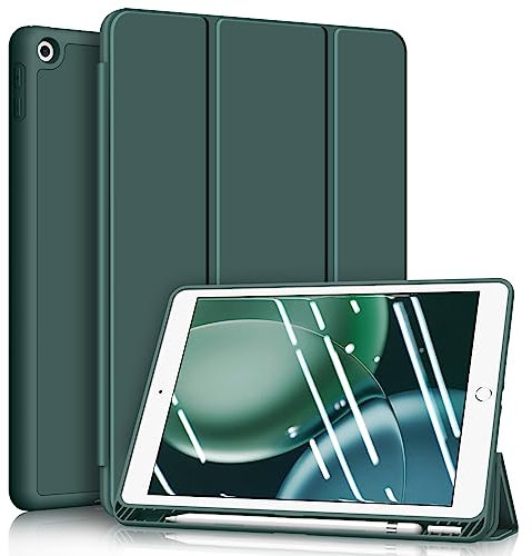 Fintie Hülle für iPad 9. Generation 2021/8. Gen 2020/7. Gen 2019 10.2 Zoll - Superleicht Soft TPU Rückseite Abdeckung Schutzhülle mit eingebautem Pencil Halter, Auto Sleep/Wake, Dunkelgrün