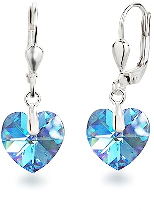 Schöner-SD 925 Silber Ohrringe Herz Kristall 10mm Damen Mädchen Aquamarin blau