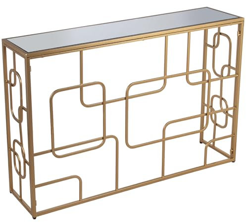 DRW Consola recibidor Mueble de Entrada de Metal y Cristal en Dorado 120x28x80cm