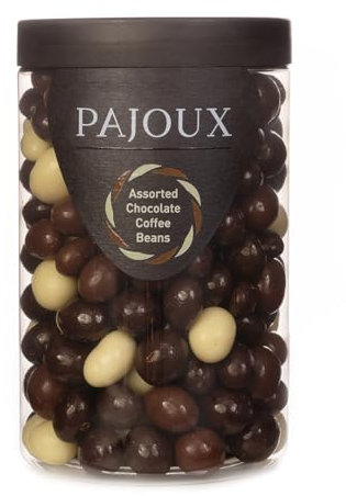Pajoux Assorted Chocolate Coffee Beans (Large) 270g | Chocolate Covered Coffee Beans - Chocolate Espresso Beans - Chocolate Mocha Beans - Palm Oil Free - Chocolate Covered Coffee Beans in a Gift Jar