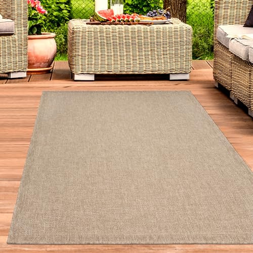 CARPETIA Alfombra para Exteriores Resistente a la Intemperie con Aspecto de sisal para balcón jardín terraza Cocina de Color Beige Natural de 200 x 290 cm.