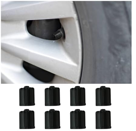 JNNJ 8 Stück Autoreifen-Ventilkappen, Kunststoff Reifen Rad Alloy Ventilkappen Staubkappen, Autoreifenstiel-Staubschutzkappen Mit Dichtungsring SUV LKW(Schwarz)