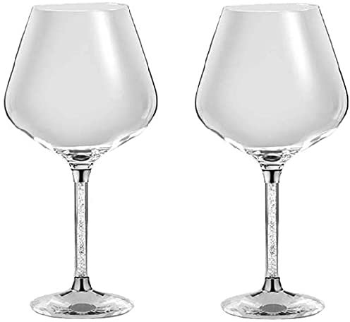 QUNINE Kelche Kristall-Weingläser, Set mit 2 Rotweingläsern, exquisiter Kelch, 600 ml, Stielglas (Farbe: transparent) (transparent)