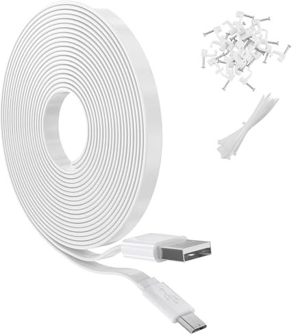6M/20Ft Flat Power Extension Cable for WyzeCam, YI Camera NestCam Blink Wyze Cam OG Wyze Cam Pan Netvue Kasa Cam Cloud Camera Arlo Q Furbo Dog, USB to Micro USB Durable Charging and Data Sync Cord