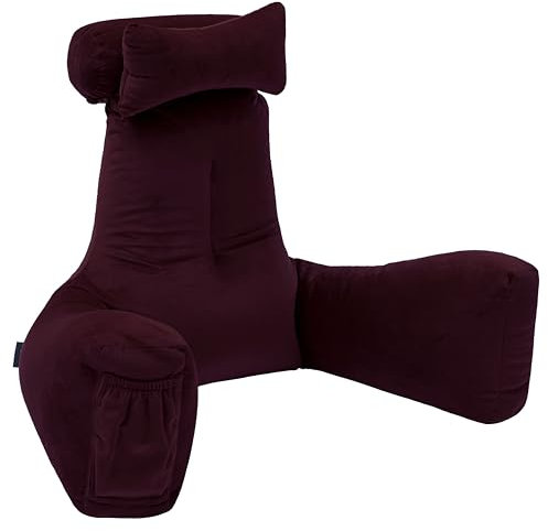 Loft 25 Erwachsenen-Rückenkissen zum Lese | Kissen für Bett und Sofa mit Abnehmbarer Nackenrolle Kissen | Couch oder Boden-Rückenlehne,Ideal Keilkissen Stützarm zum Sitzen in Bett (Aubergine)