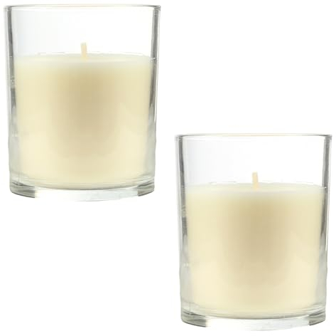 Set de 2 Candele Profumate Antiodore in Vetro 8.5x7cm, Candele Profumate Bianco in Cera Vegetale, 28 Ore di Combustione