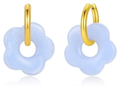 Boucles d'oreilles pendantes en résine BUMMER - Boucles d'oreilles à fleurs élégantes, boucles d'oreilles en résine dégradée, acier inoxydable, boucles d'oreilles plaquées or