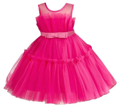 Lito Angels Robe Demoiselle d'honneur Ceremonie Mariage pour Enfant Filles Taille 3-4 Ans, Rose Vif (étiquette en Tissu 100)