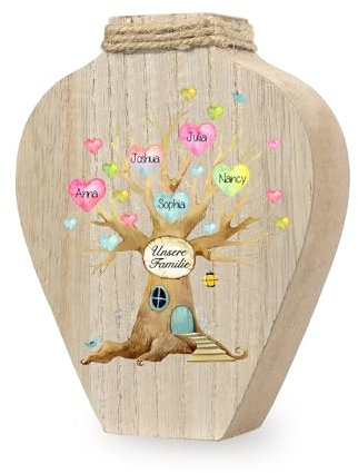 Personalisierte Vase Deko Holzvase Deko Mit Individueller Gravur Wohnaccessoire Für Blumenvase Geschenk zum Muttertag Geburtstag Für Mama Zuhause (5 Namen)