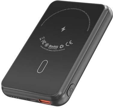 Power Bank for Mag-safe, Wireless Portable Charger, 10000mAh PD 22.5W Fast Charging USB C In & Out, Small Magnetic External Battery Pack Compatible with iPhone 16/15/14/13/12 (Black)