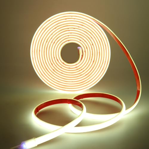 Wisada 24V COB Neon Streifen 6m, 320LEDs/m Superhell Flexibler Kaltweiß COB Neon LED Band, Außen Wasserdichte IP68 Selbstklebendes Band, rot/weiss 2-adrig LED Lichterketten für Terrasse, Weihnachten