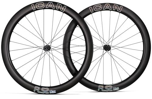 ICAN FL52 MaxCarbon Disc Rennrad-Radsatz 700C mit 36T Ratschensystem, Nabe 21 mm Innenbreite, Drahtreifen, schlauchlos kompatibel (Sh-HG Freilauf)