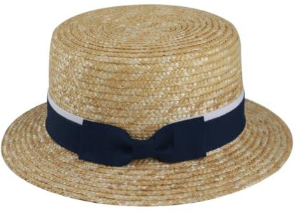 Carnavalife Sombrero Mujer Verano Canotier con Elegante Cinta Decorativa, Sombrero de Paja Natural 100% Ajustable Transpirable Circular con Protección Solar, para Hombre y Mujer, Beige