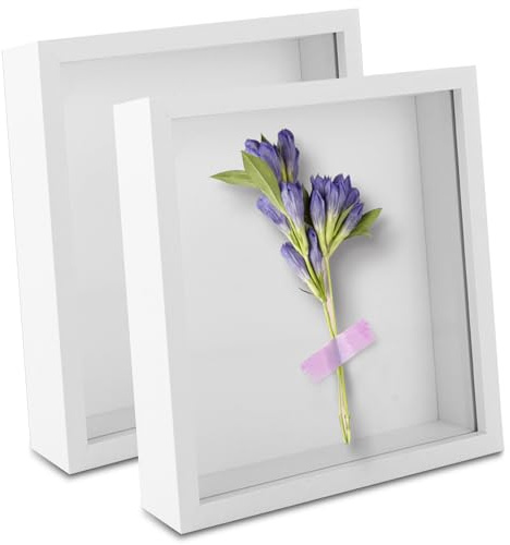 CYEER 2er Set 3D Bilderrahmen 30x30 cm zum Befüllen, Weißer Objektrahmen mit 3 cm Tiefe, Tiefer Schattenbox-Rahmen für Hochzeitsstrauß, Trockenblumen, Medaillen & Reise-Andenken