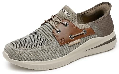 Skechers Men's Delson 3.0-Roth 210606 Low Profile Bungee Lace Slip-Ins, Taupe/Brown, 12 UK