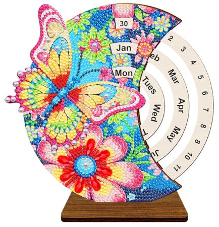 Calendrier de peinture diamant - Décoration de Noël - Calendrier rotatif - Calendrier de table - Calendrier éternel - Décoration de Noël (A)