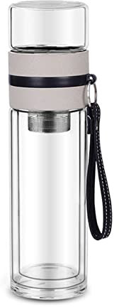 HJUGHPN Teesieb, Glasflasche, Teebereiter, Reisefilterflasche, für losen Tee, Beige