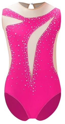 Alvivi Body Danza Classica per Bambine Balletto con Strass Loetard Ginnastica Artistica Costumi per Balletto Bodysuit da Ballo Leotards a Senza Manica Dancewear