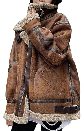 MODSGUE Damen-Wildledermantel mit Shearling-Futter. Lange Jacke aus Schaffell-Kunstwildleder. Leichter Bequem Trenchcoat aus Wildleder
