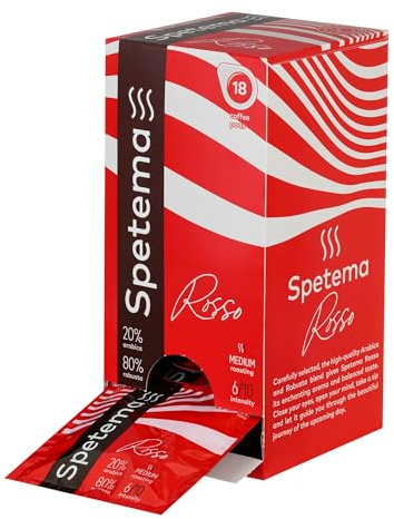 Spetema E.S.E Kaffeepads ESPRESSO ROSSO, 18 Pads | 20% Arabica & 80% Robusta, Mittlere Röstung, Intensität 6/10, 126 g Kaffee (18 x 7 g), 44 mm Filterpads