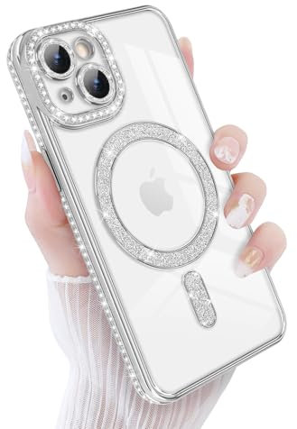 Newseego für iPhone 15 Hülle, Glitzer Funkelnde Diamanten Handyhülle Kompatibel mit MagSafe Luxuriös Bling Flexibel TPU Glitter 6,1 Zoll Schutzhülle Fallschutz Stoßfest für iPhone 15 Silber