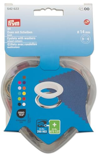 Prym 542622 Ösen mit Scheiben, bunt, in Herzbox, 14 mm, kompatibel mit dem Vario Creative Tool