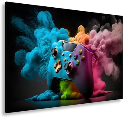 Leinwandbild Gaming trifft Farbe – Controller als Kunst in Bewegung. Format: 100x70cm XXL Kunstdruck Bild auf Keilrahmen/Wandbild/Wohnzimmer Dekoration