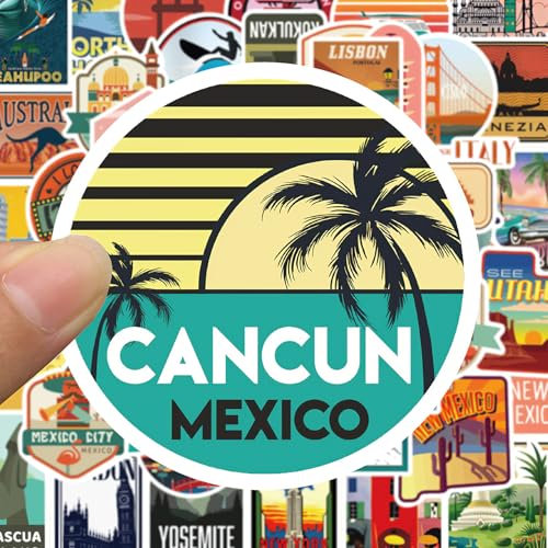 Supecesorio Sticker Pack Reiseaufkleber, 50 Aufkleber für Stadtreiselandschaften, wasserdichte Vinyl-Kofferaufkleber für Gepäck, Skateboard, Gitarre, Laptop, Scrapbook, Fotoalbum