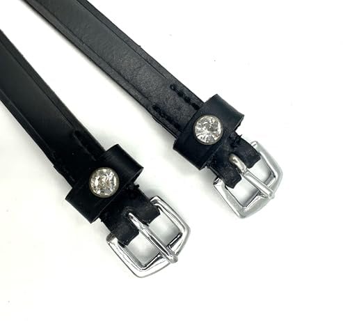ES4010 Sporenriemen Strass Leder, Schwarz Leder/Weiße Strasssteine | Equine Smile, Kristall Ersatzriemen Pferdespornriemen Reitsporenriemen Fixierung von Reitsporen Sporen Zubehör Reiten