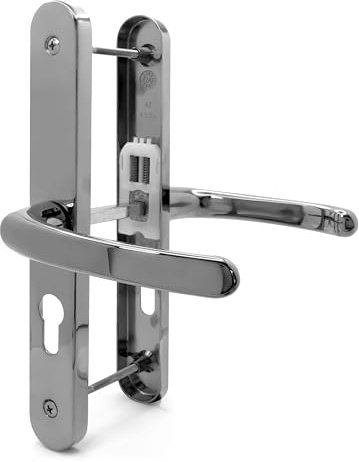 TSS UPVC Door Handle Set, 48mm PZ (Centres), Lever/Lever, Screw to Screw 200mm with Backplate 250mm x 34mm - Replacement PVC Door Handle (Polished Chrome)